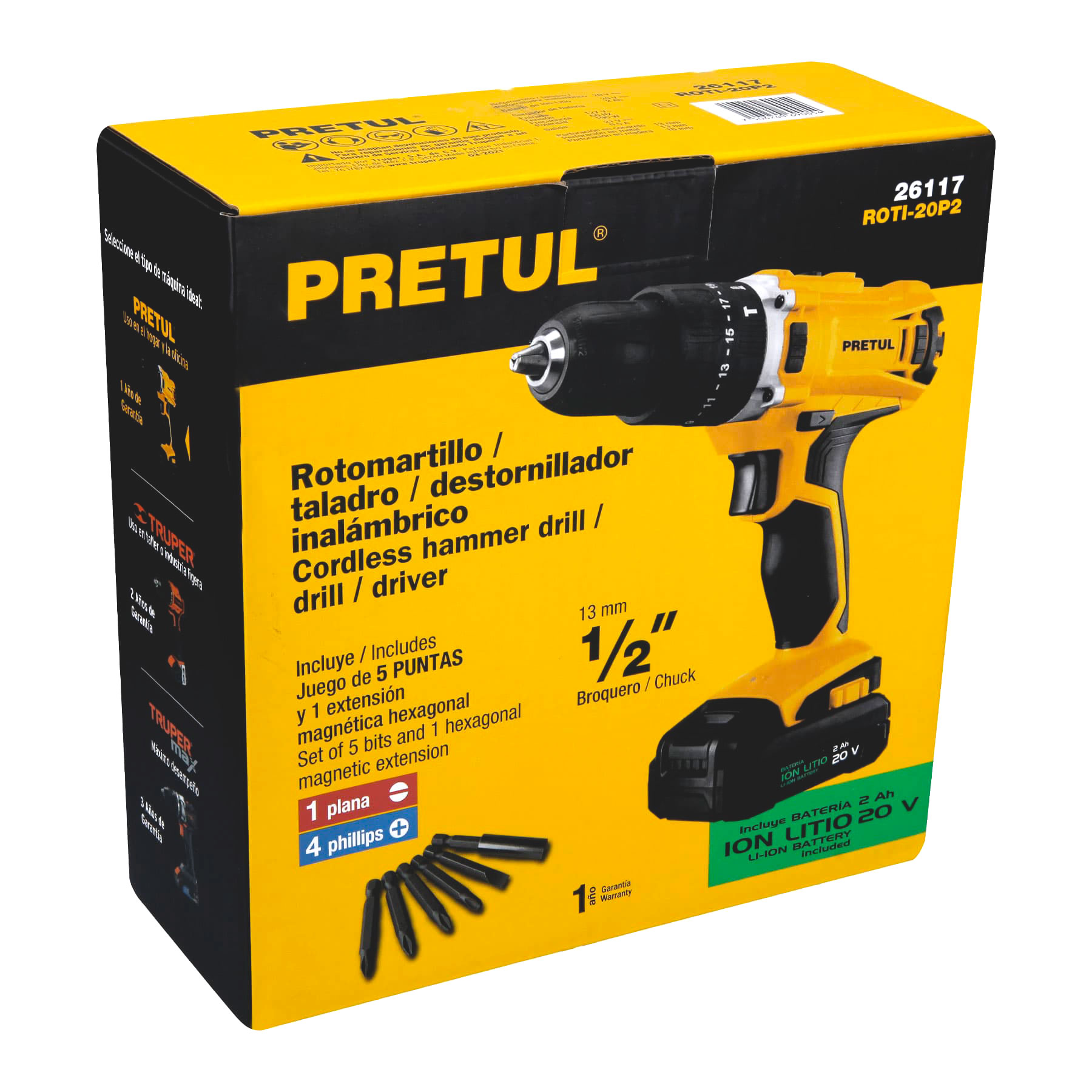 ROTOMARTILLO INALAMBRICO 1/2&quot; 20V PRETUL