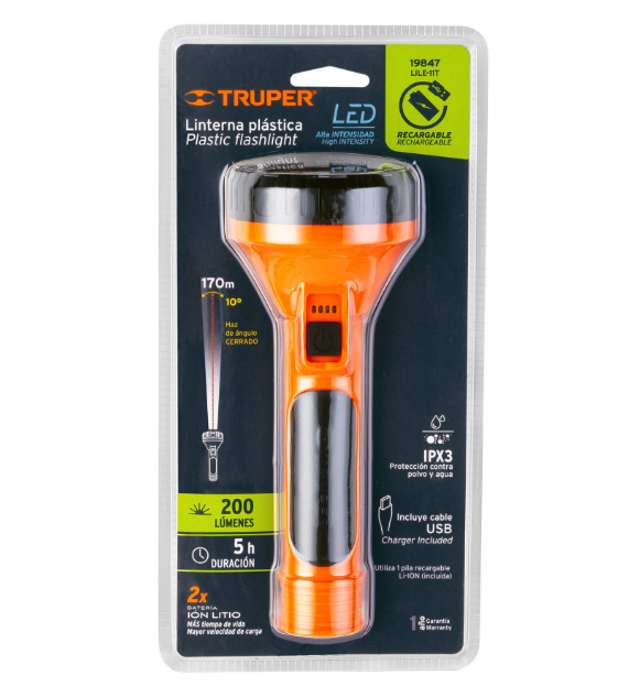 LINTERNA RECARGABLE LED 200 LUMENES TRUPER