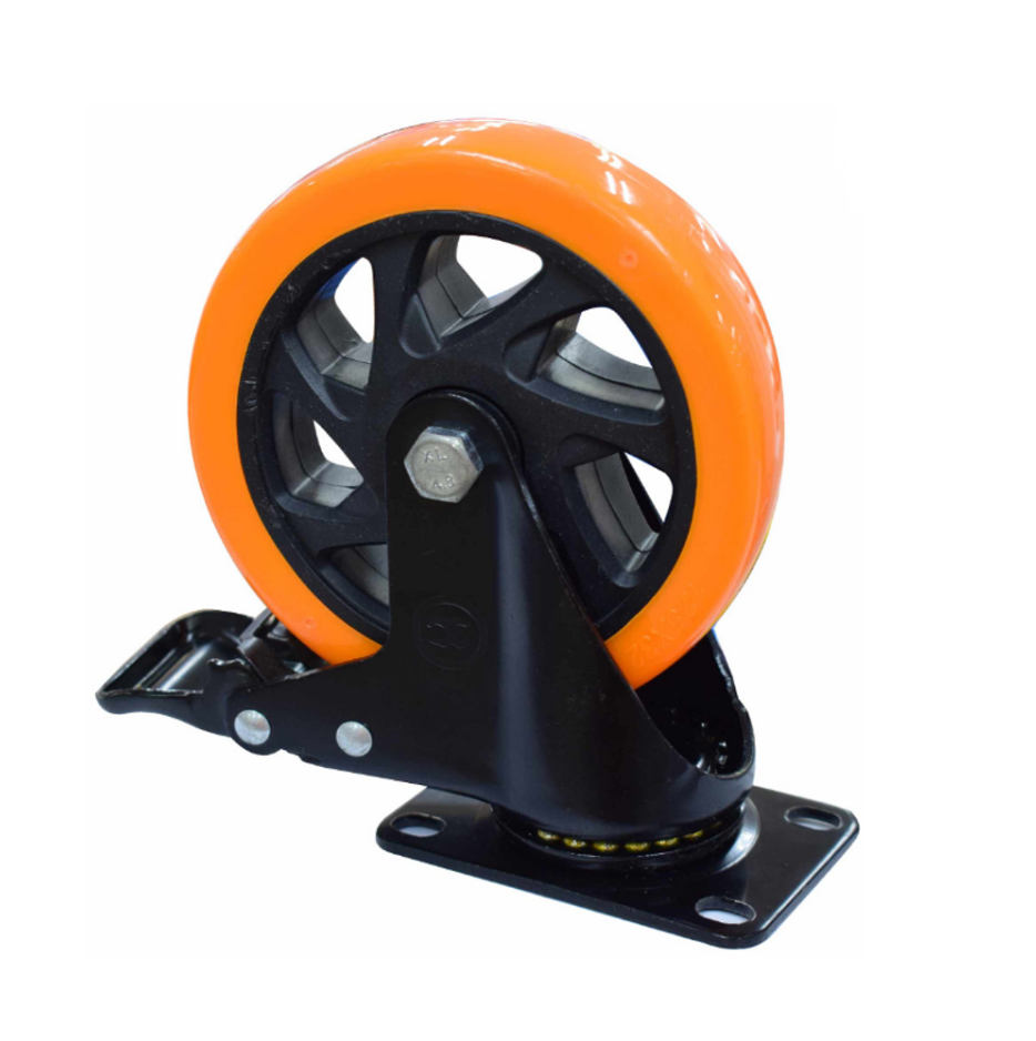 RODACHINA GIRATORIA NARANJA 4" CON FRENO