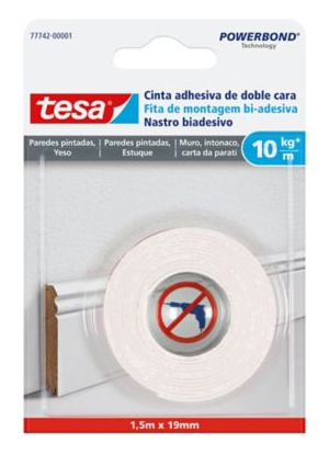 CINTA DOBLE FAZ TESA 10KG/M 1,5M X 19MM