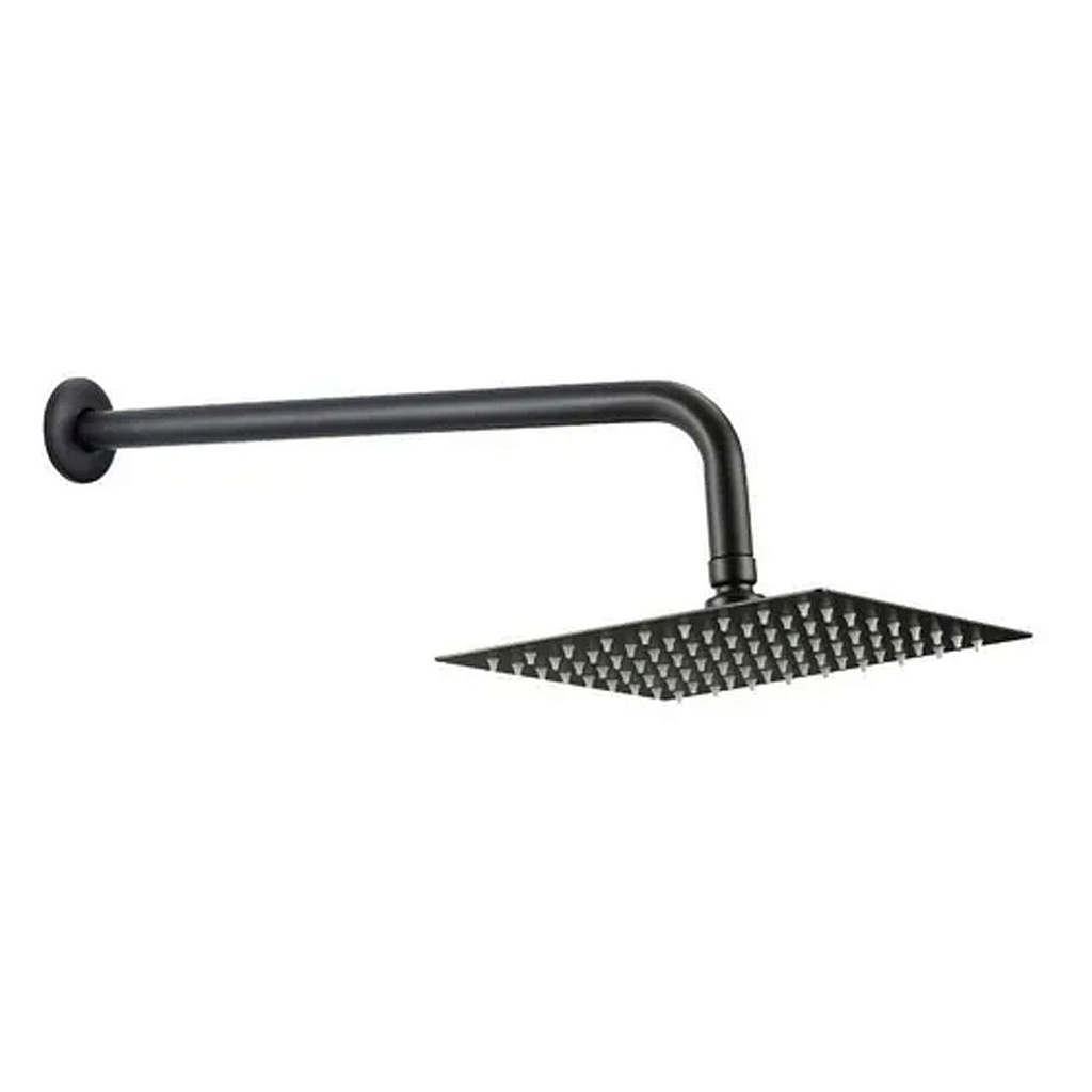 REGADERA CUADRADA 8'' CON BASTON ACERO NEGRA