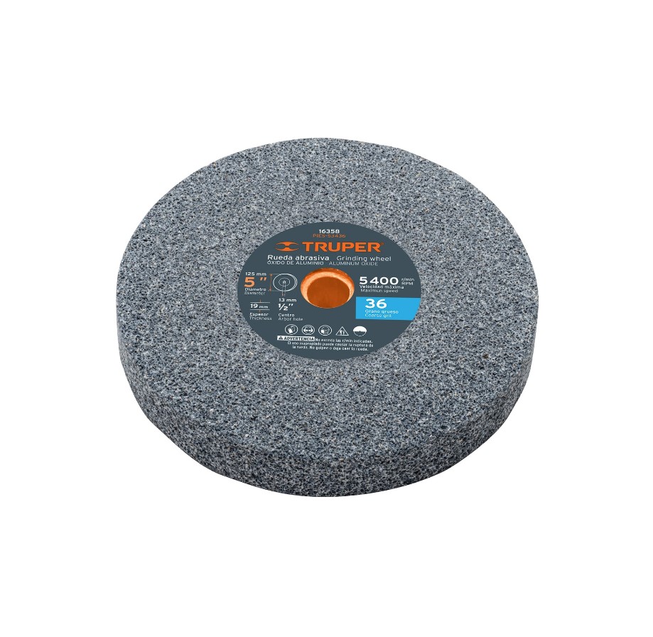 RUEDA ABRASIVA PIEDRA 5&quot;X19MM TRUPER GRANO 36