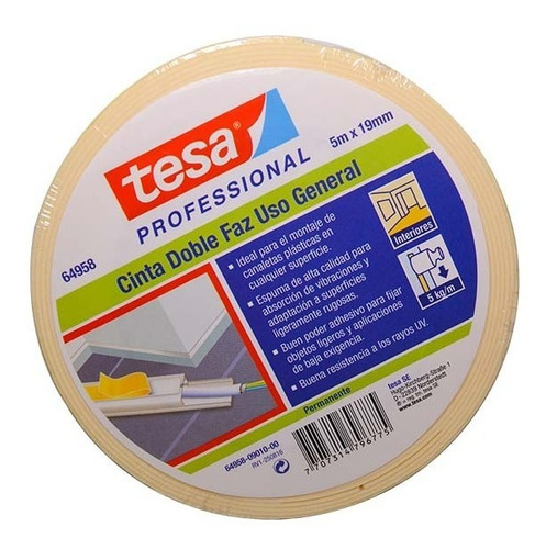CINTA DE MONTAJE UNIVERSAL TESA 12MM DOBLE FAZ 25MT