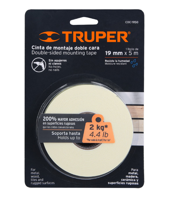 CINTA DOBLE FAZ 19MM X 5MT TRUPER