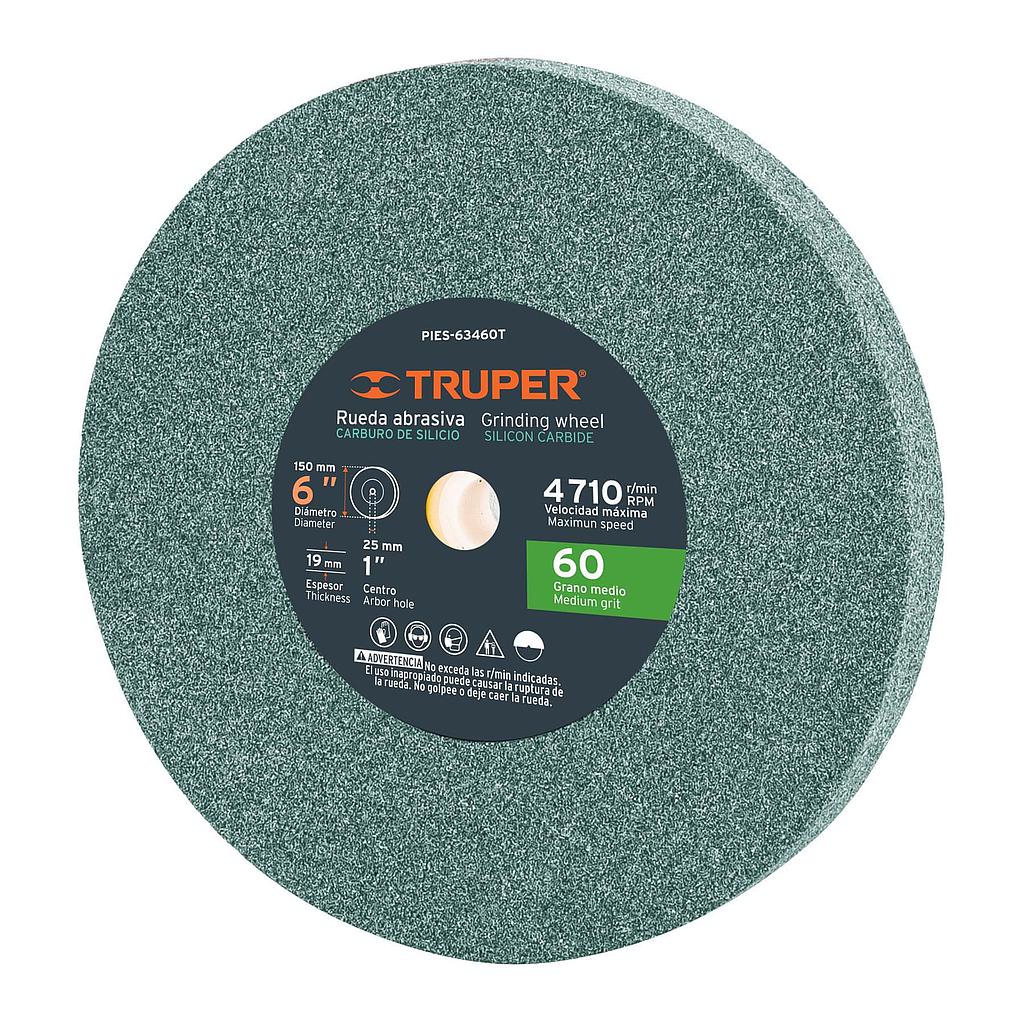 RUEDA ABRASIVA PIEDRA 6 X 3/4" TRUPER GRANO 60 CARBURO DE SILICIO