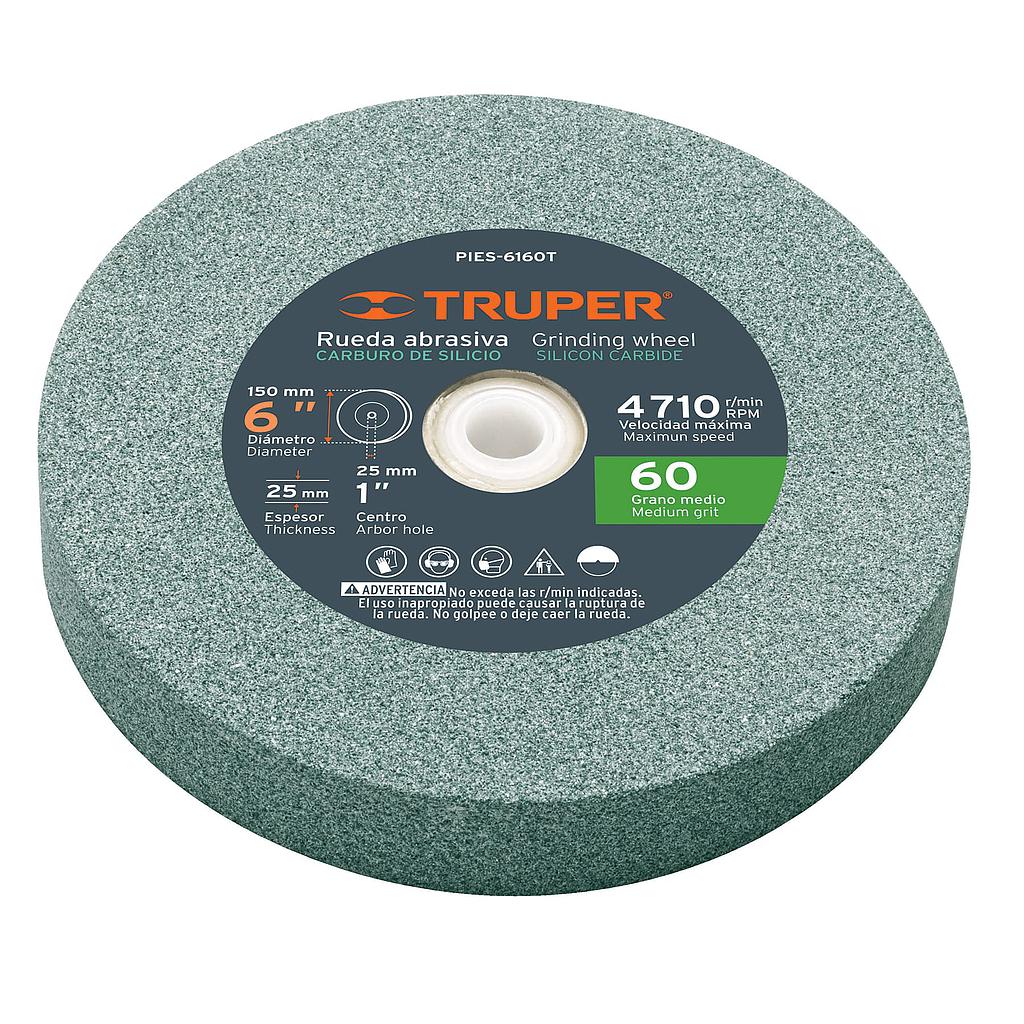 RUEDA ABRASIVA PIEDRA 6 X 3/4" TRUPER GRANO 60 CARBURO DE SILICIO