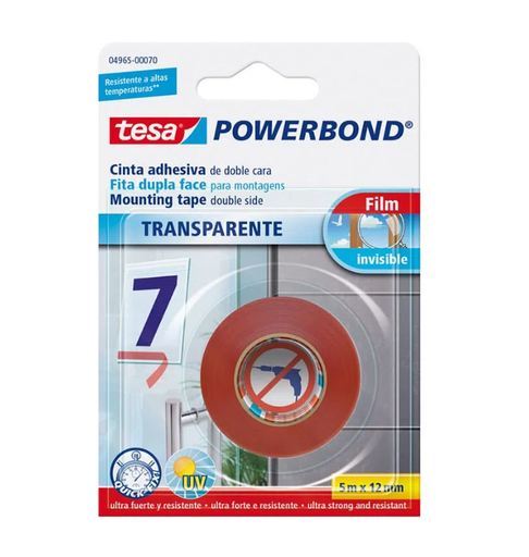 [1010] CINTA DOBLE FAZ FILMICA TRANSPARENTE TESA 12MM 5MT