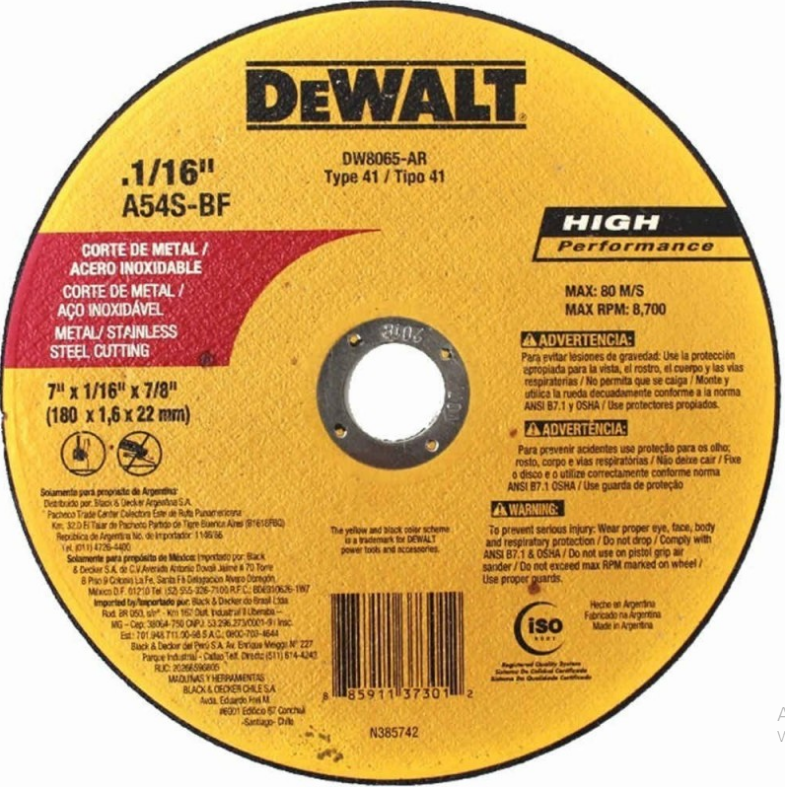 DISCO CORTE METAL 7'' DEWALT