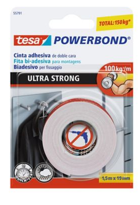 CINTA DOBLE FAZ TESA ULTRA FUERTE 100KG/M 1,5M X 19MM