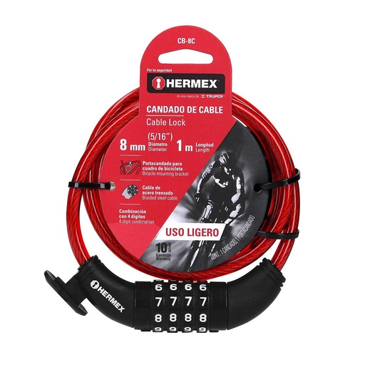 [43924 TR] CANDADO DE CABLE BICICLETA 1 MT HERMEX